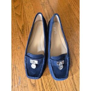 Michael Kors Hamilton Women's Size 6.5 Navy Blue Suede Padlock Driving Loafers